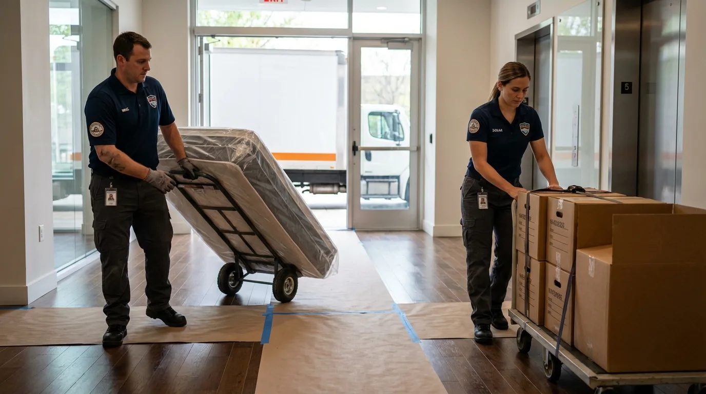 Professional apartment movers loading elevator in New Windsor, MD