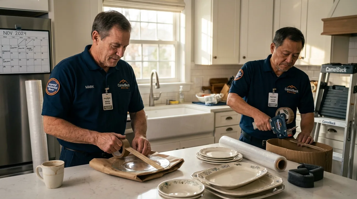 Professional crew packing kitchen dishware in New Windsor, MD